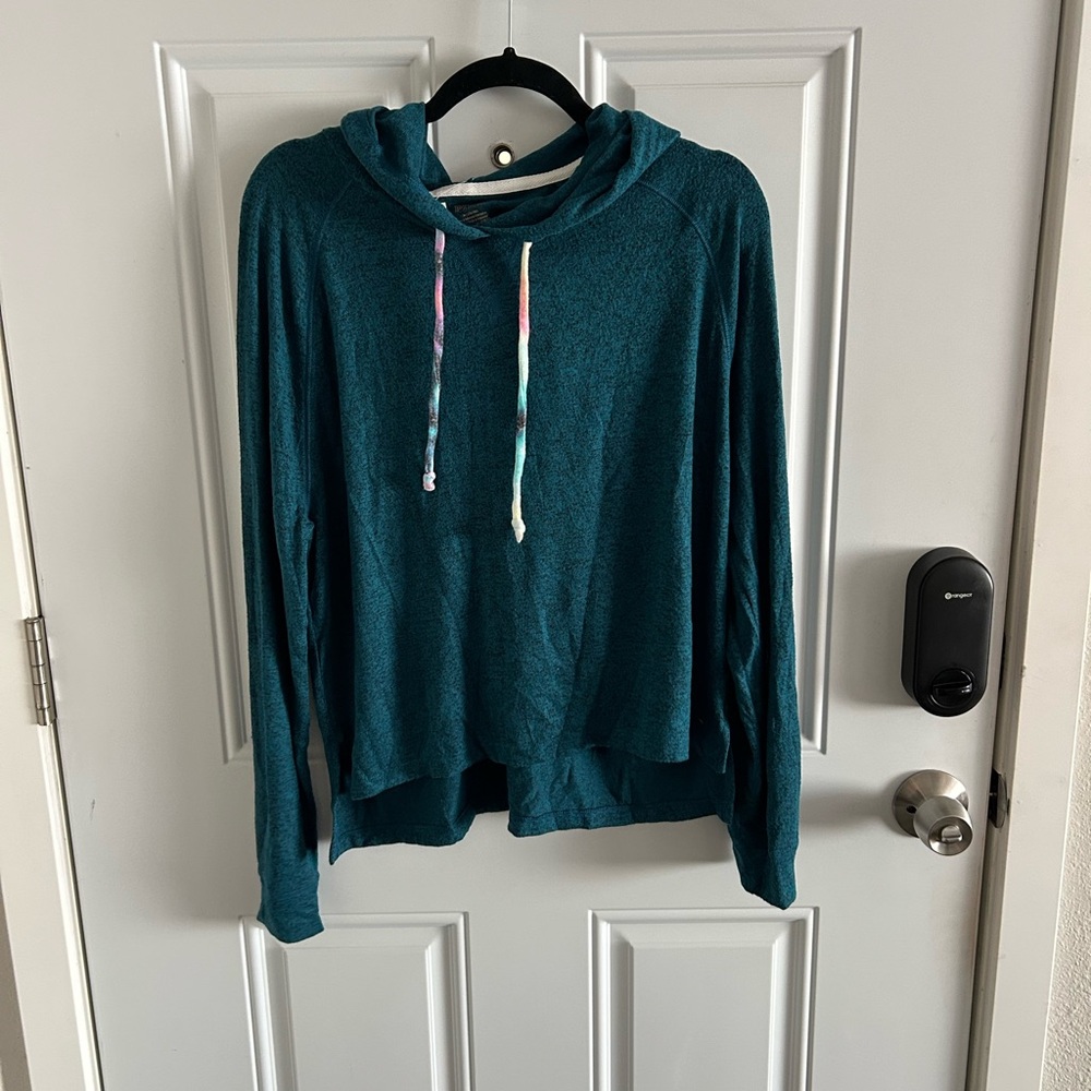 PINK Victoria's Secret Heathered Teal Hoodie with Multicolor Drawstrings